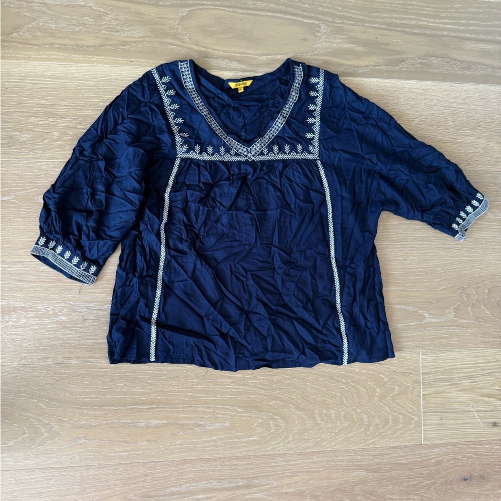 Global Desi Midnight Blue Embroidered Blouse#68